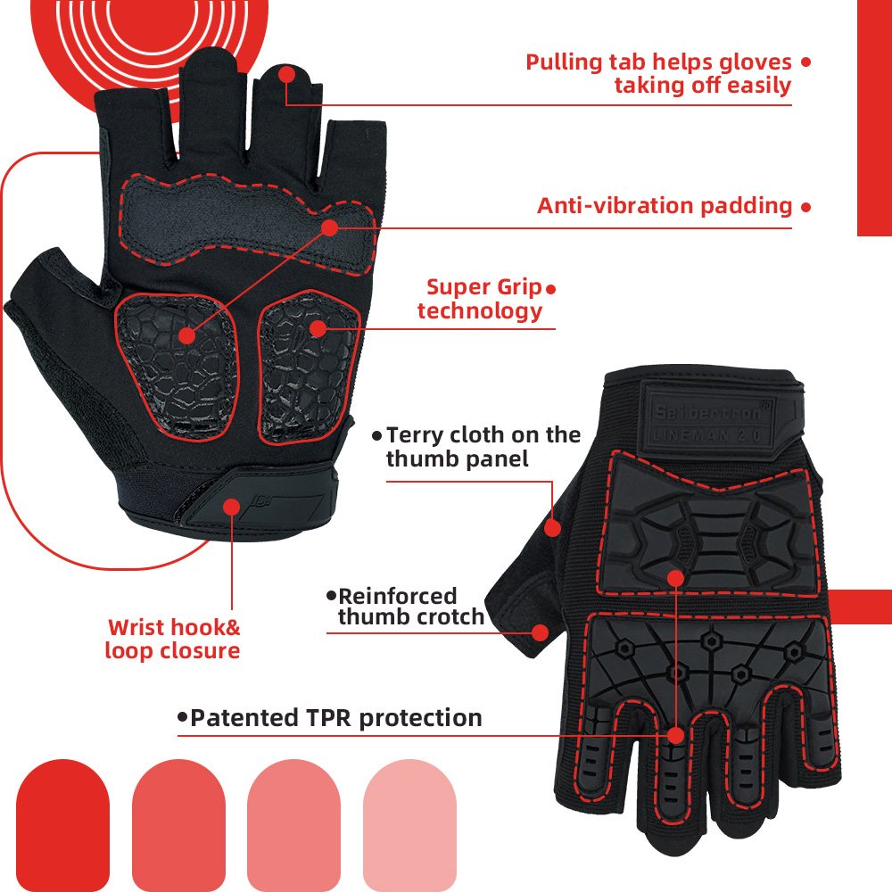 color:Black | Seibertron T.H.F.I.G 2.0 half finger tactical gloves image 04