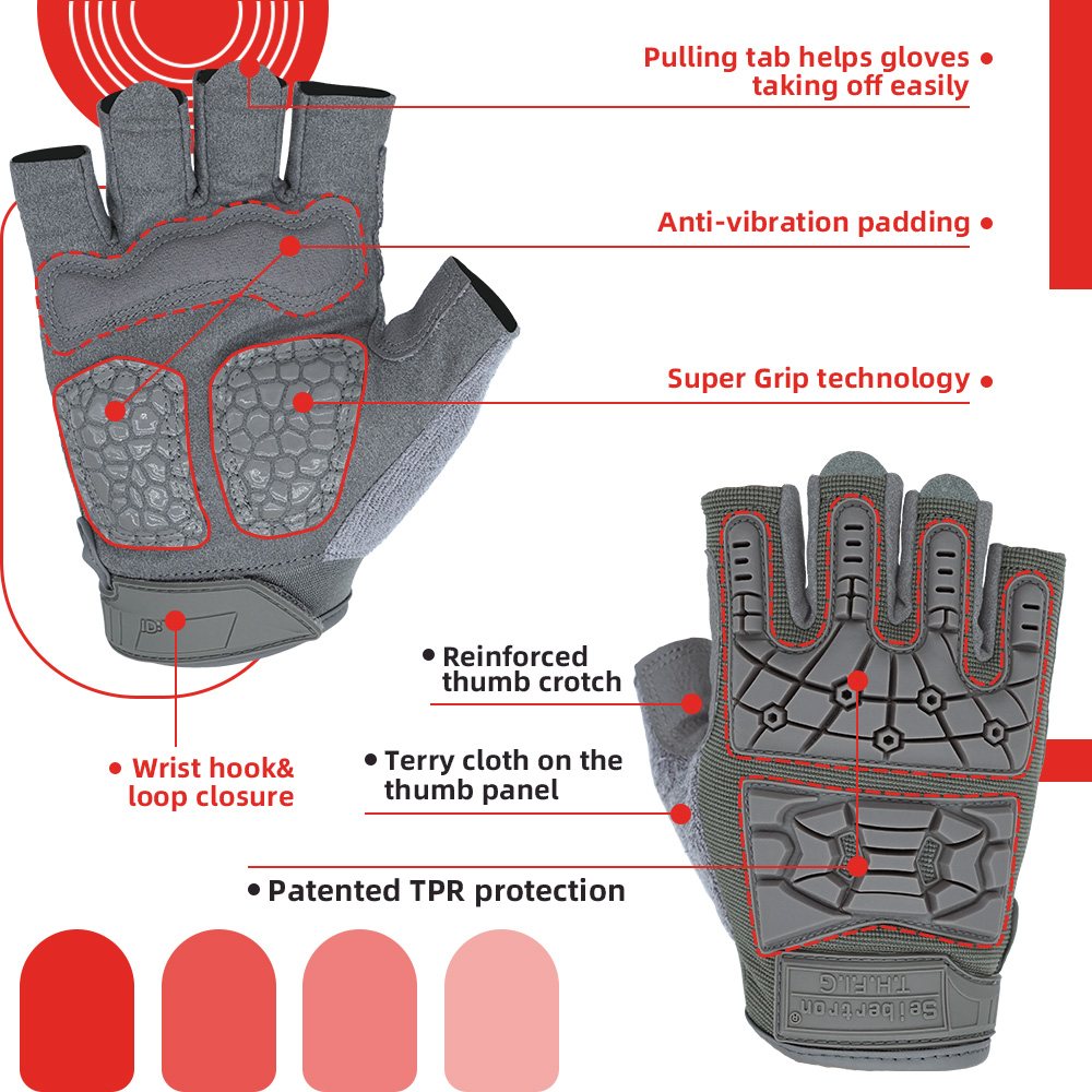 color:Grey | Seibertron T.H.F.I.G 2.0 half finger tactical gloves image 08