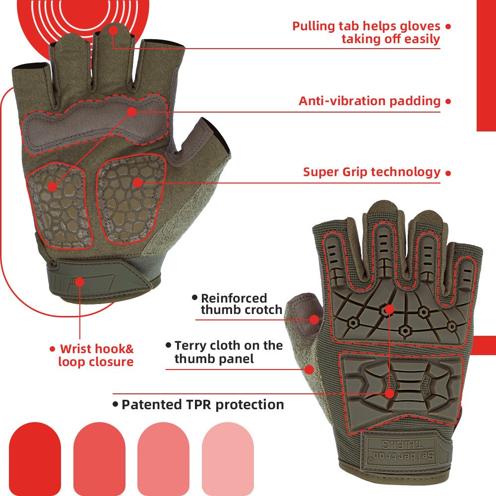 color:Army Green | Seibertron T.H.F.I.G 2.0 half finger tactical gloves image 12