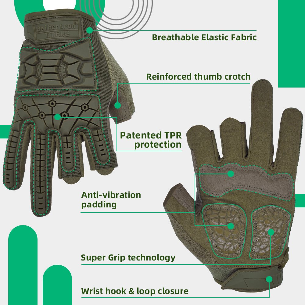 color:Army Green | Seibertron T.T.F.I.G 2.0 three fingerless tactical gloves image 11